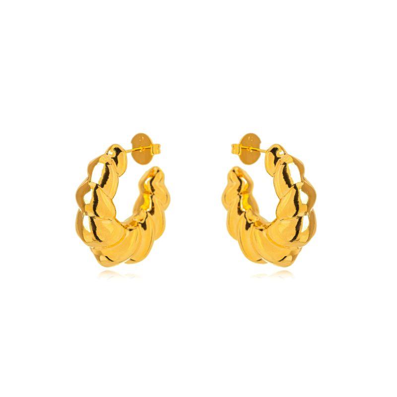 BRINCO ARGOLA ABERTA TEXTURIZADA CROISSANT - BANHO OURO 18K
