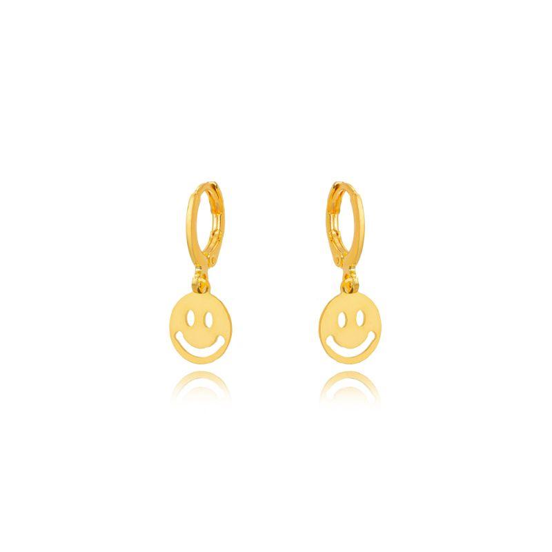 BRINCO ARGOLA CLICK COM PINGENTE SMILEY - BANHO OURO 18K