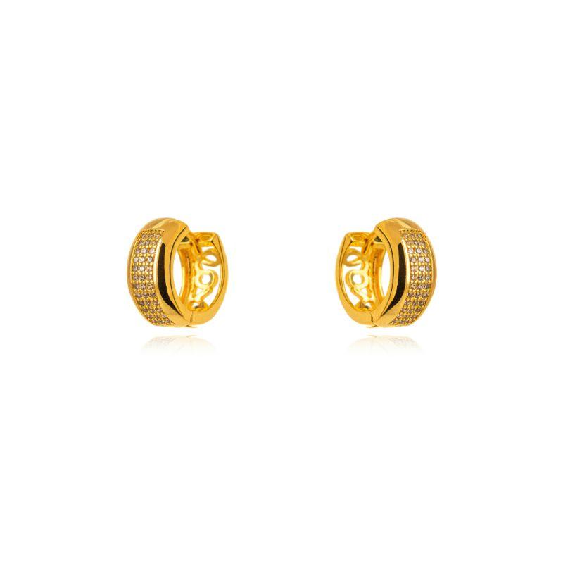 BRINCO ARGOLA CLICK CRAVEJADA COM ZIRCÔNIAS - BANHO OURO 18K