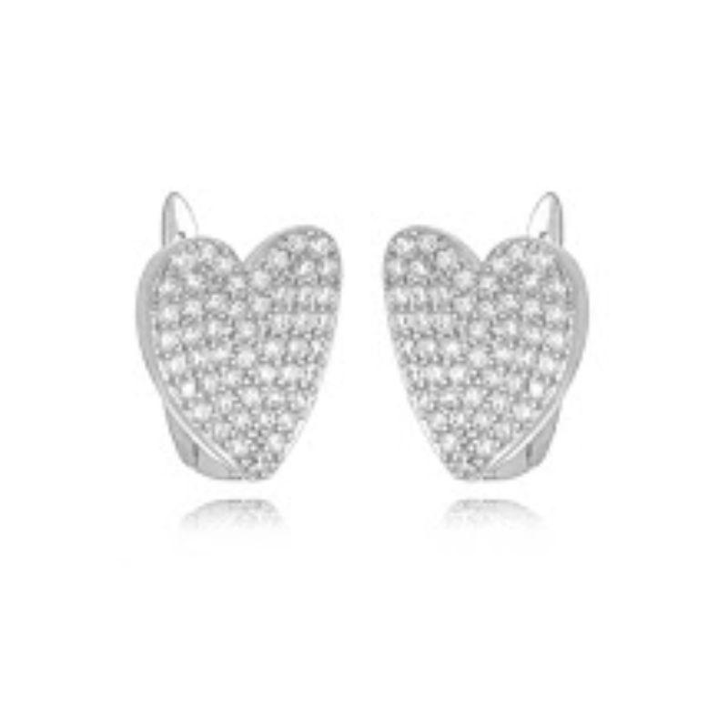 BRINCO ARGOLA CORAÇÃO PAVÊ - BANHO DE RÓDIO BRANCO