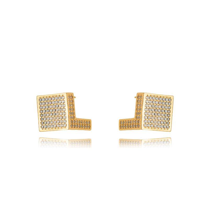 BRINCO ARGOLA QUADRADA CHANFRADA - BANHO DE OURO 18K