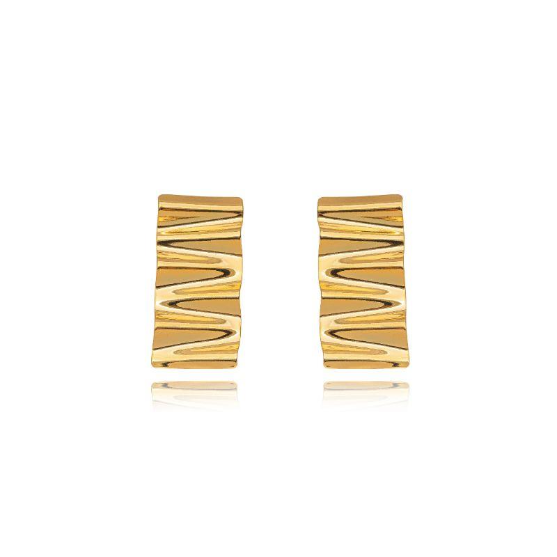 BRINCO RETANGULAR GEOMÉTRICO ONDULADO - BANHO DE OURO 18K