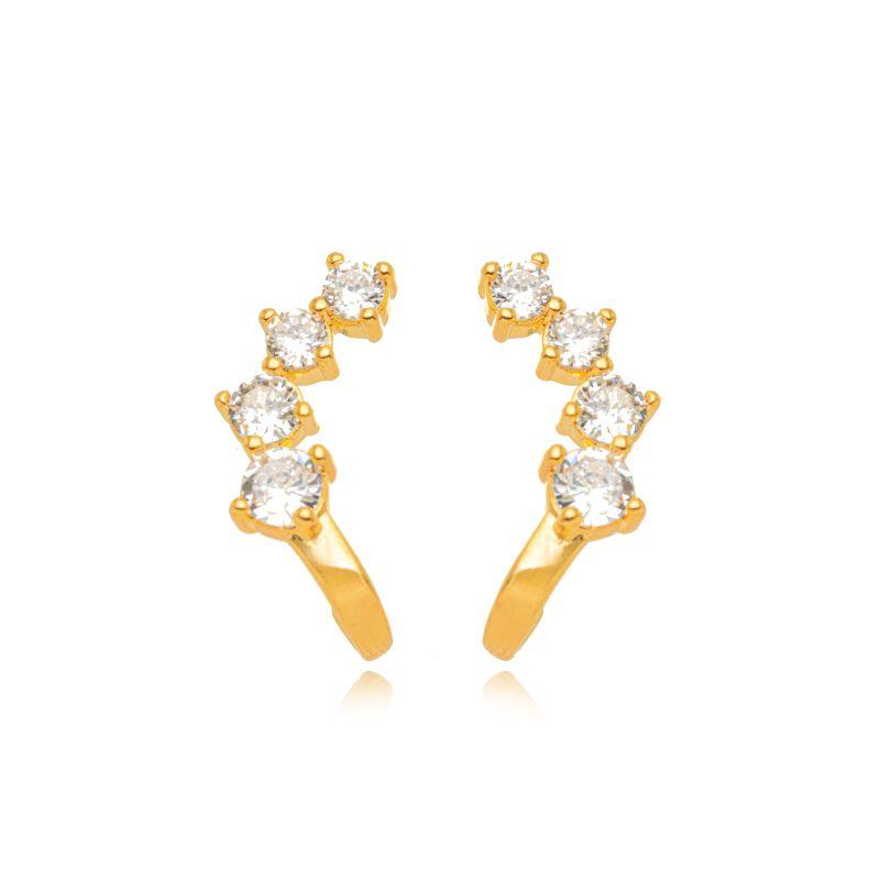 BRINCO EAR HOOK DE ZIRCÔNIAS CRESCENTES - BANHO DE OURO 18