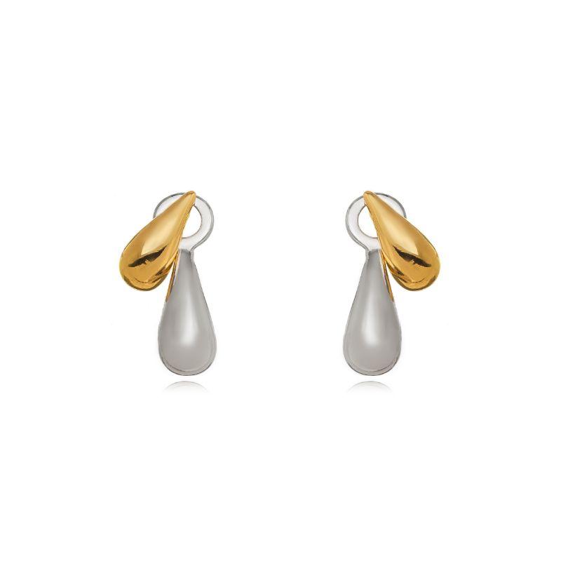BRINCO GOTA DUPLA BICOLOR - BANHO DE OURO 18K E RÓDIO BRANCO