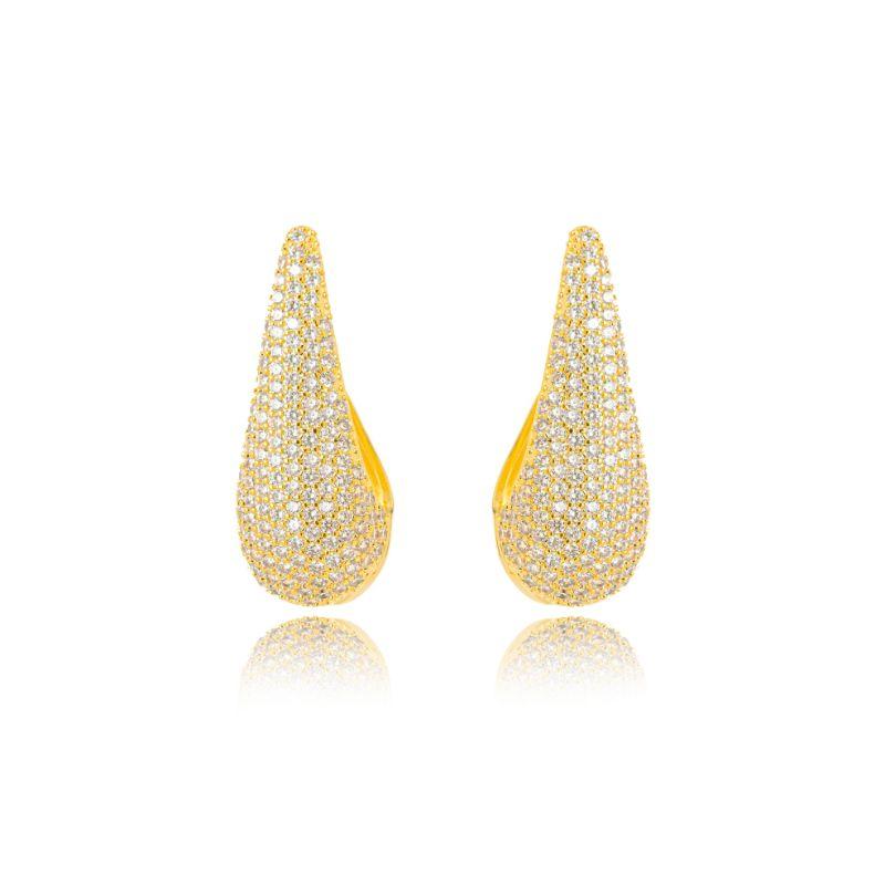 BRINCO ARGOLA CLICK GOTA PAVÊ - BANHO DE OURO 18K