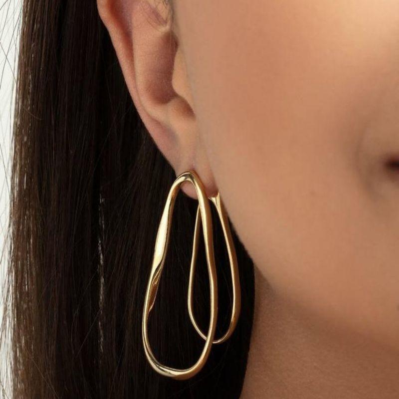 BRINCO DUPLO ELOS ORGÂNICOS - BANHO DE OURO 18K