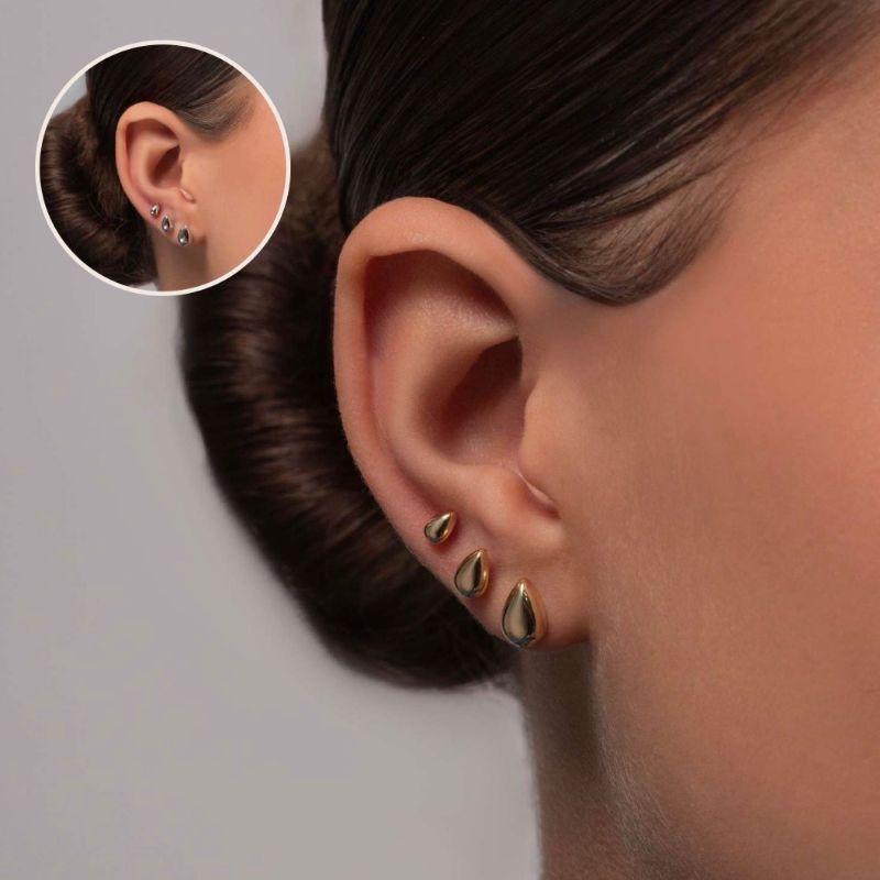 BRINCOS TRIO GOTA LISA  - BANHO DE OURO 18K