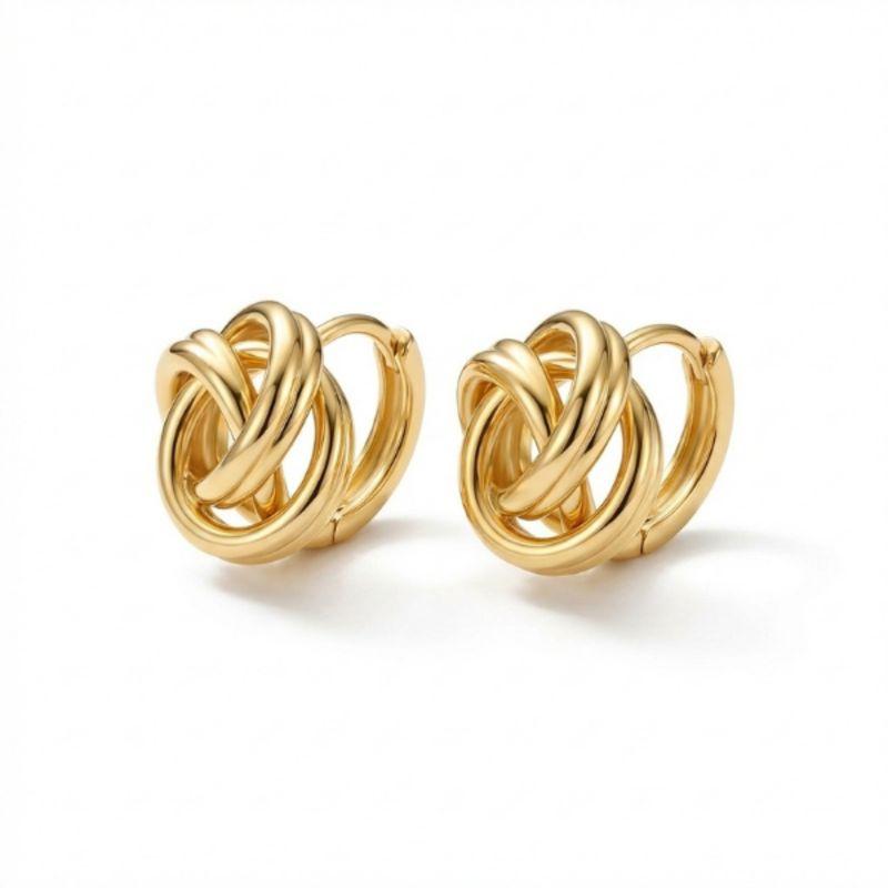 ARGOLA CLICK COM DESIGN DE NÓ ENTRELAÇADO EM BANHO DE OURO 18K