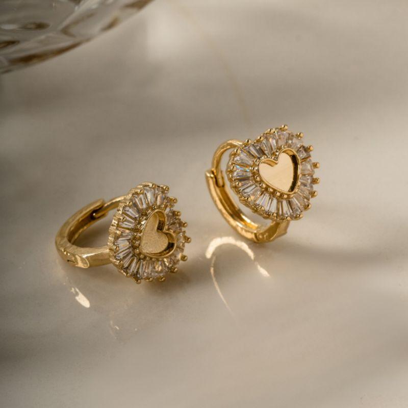 BRINCO ARGOLA CLICK CORAÇÃO COM NAVETES BANHO OURO 18K