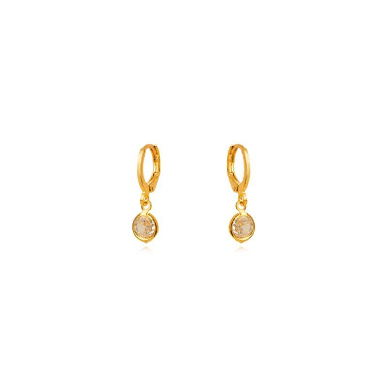 BRINCO ARGOLA CLICK COM PINGENTE SOLITÁRIO EM BANHO DE OURO 18K