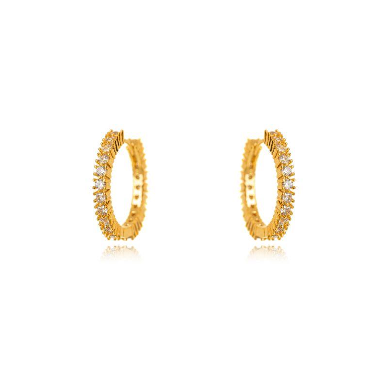 BRINCO ARGOLA CLICK COM ZIRCÔNIAS FRONTAIS - BANHO OURO 18K