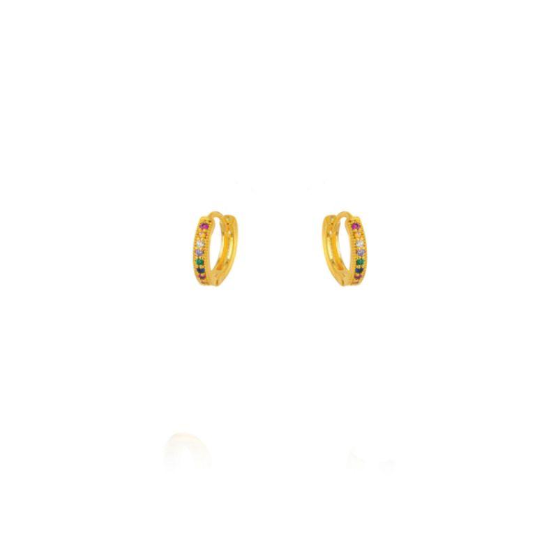 BRINCO ARGOLA CLICK MINI CRAVEJADA MULTICOLOR BANHO OURO 18K