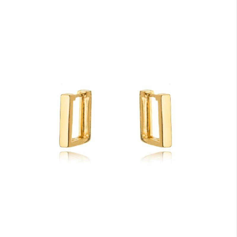 BRINCO ARGOLA CLICK RETANGULAR LISA EM BANHO DE OURO 18K