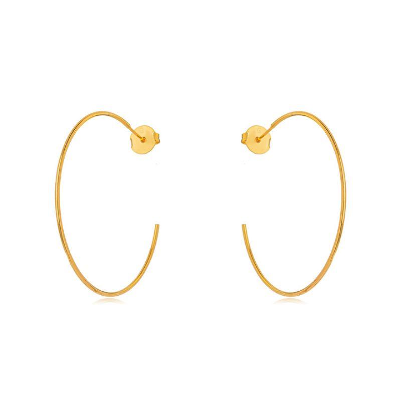 BRINCO ARGOLA GRANDE OVAL LISA - BANHO DE OURO 18K