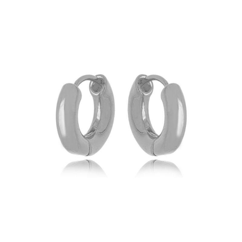 BRINCO ARGOLA HUGGIE ABAULADAPEQUENA EM BANHO DE RÓDIO BRANCO