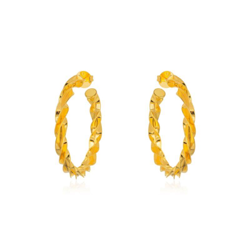 BRINCO ARGOLA TORCIDA EM BANHO DE OURO 18K - 5CM