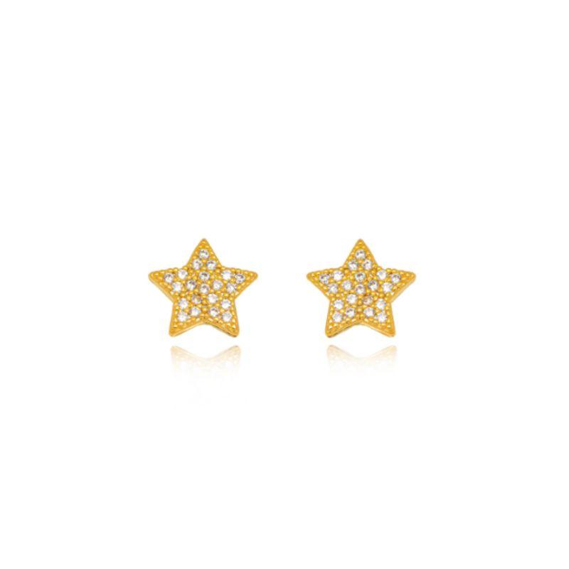 BRINCO BOTÃO ESTRELA CRAVEJADA EM BANHO DE OURO 18K
