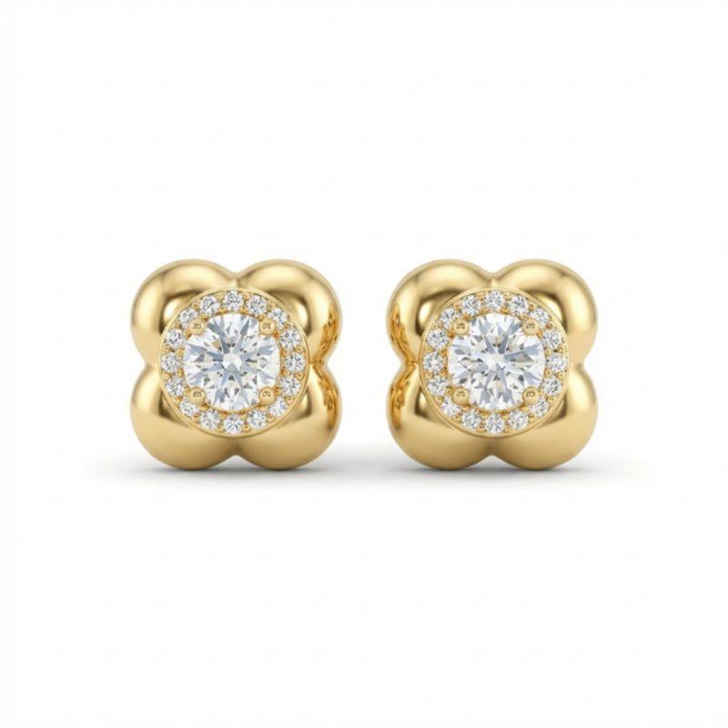 BRINCO FLOR CRAVEJADA EM BANHO EM OURO 18K