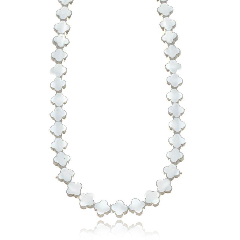 CHOKER ELOS TREVO DESIGN ORGÂNICO BANHO RÓDIO BRANCO