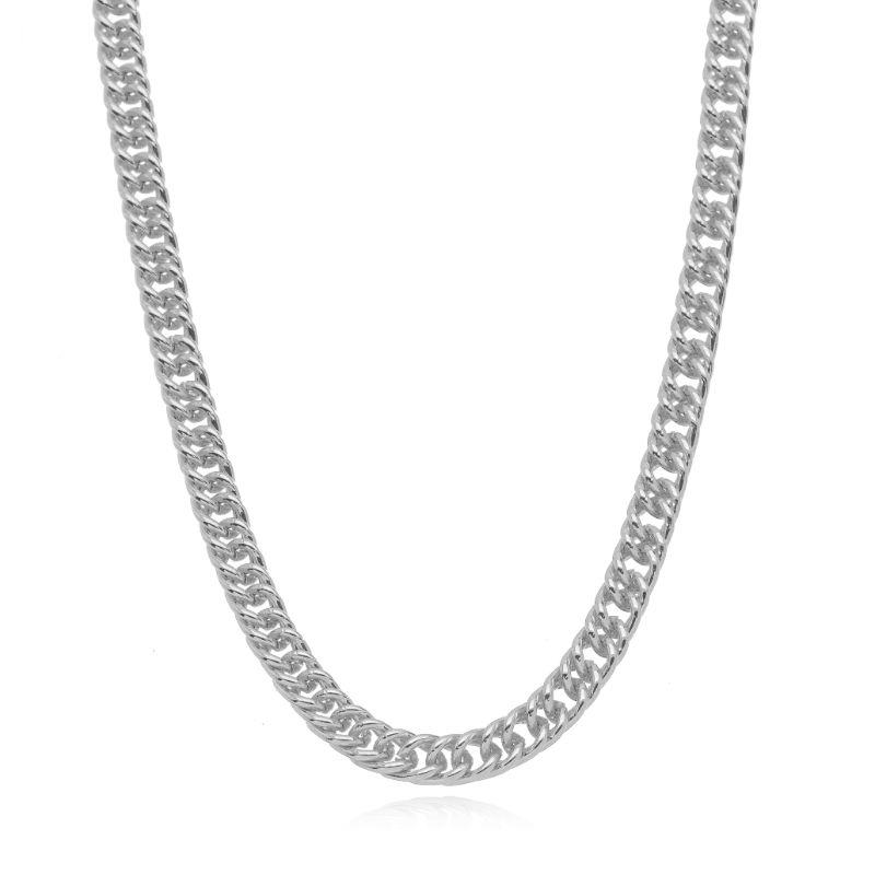 COLAR CHOKER CORRENTE GRUMET DOUBLE EM BANHO RÓDIO BRANCO