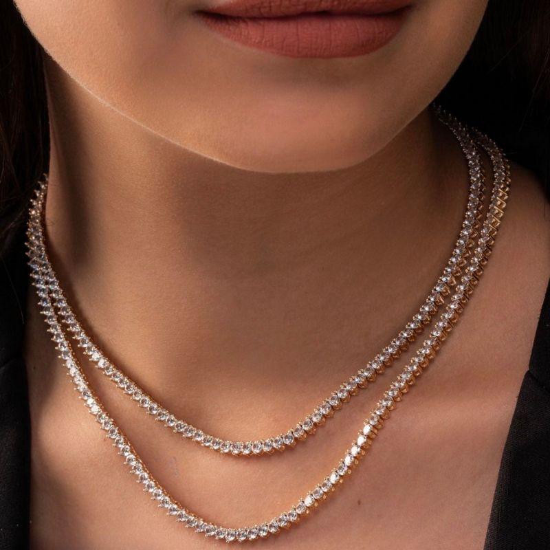 COLAR CHOKER RIVIERA 3 GARRAS TRAMA RIGIDA COM ZIRCÔNIA CRISTAL - BANHO OURO 18K