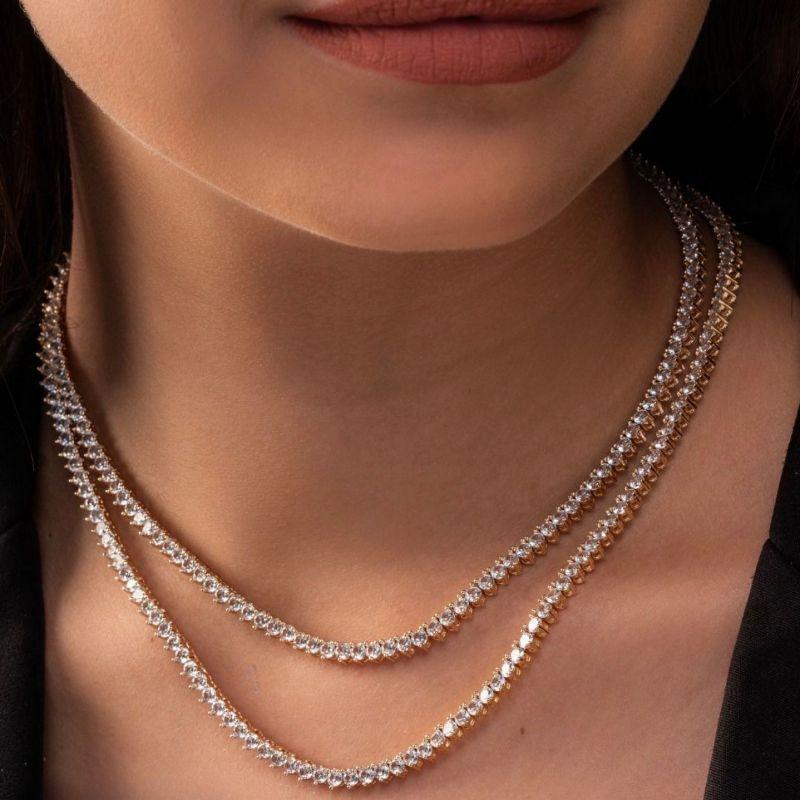 COLAR CHOKER RIVIERA 3 GARRAS TRAMA RIGIDA COM ZIRCÔNIA CRISTAL - BANHO DE OURO 18K