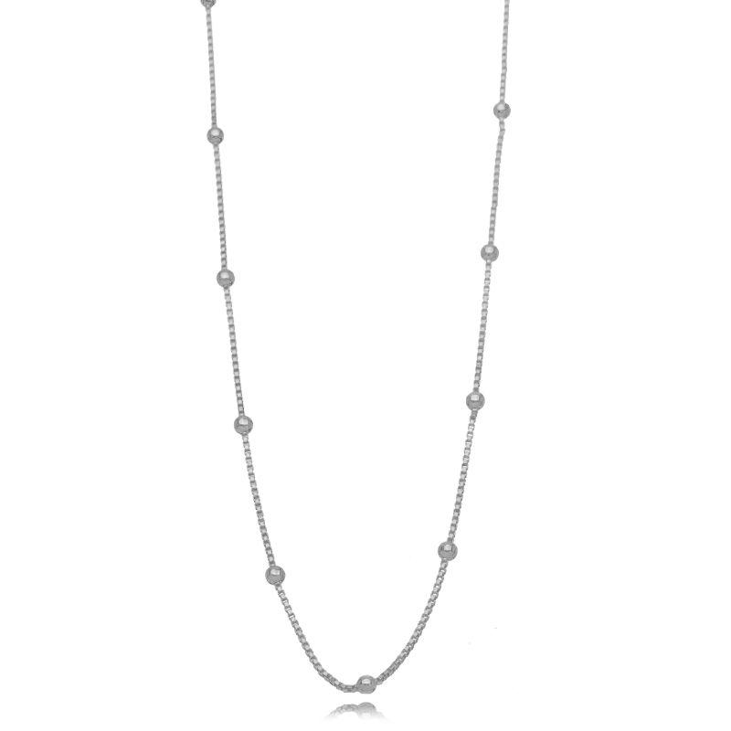 COLAR CHOKER VENEZIANA COM BOLINHAS BANHO RÓDIO BRANCO