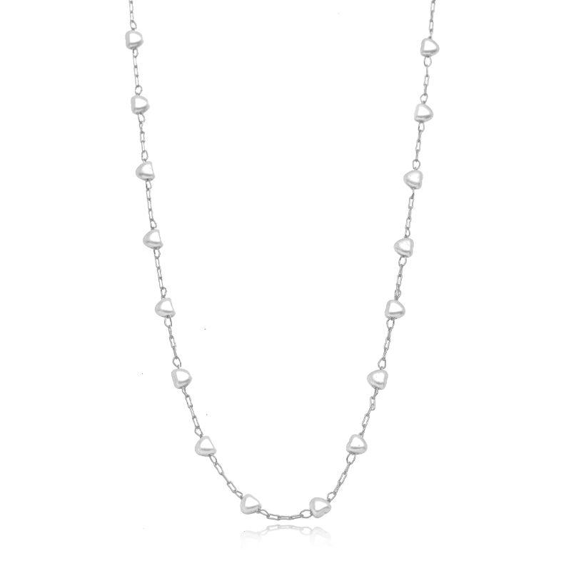 COLAR CORRENTE CARTIER COM MINI CORAÇÕES - BANHO DE RÓDIO BRANCO