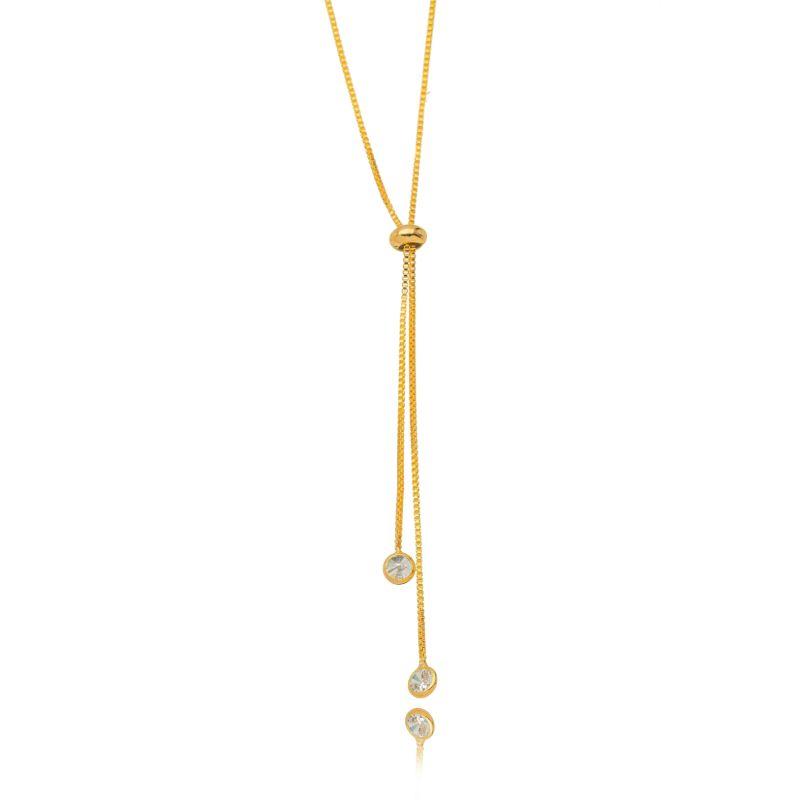 COLAR GRAVATINHA REGULÁVEL COM PONTOS DE LUZ - BANHO DE OURO 18K