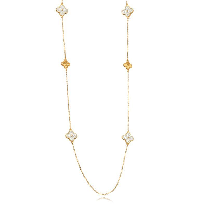 COLAR LONGO TREVOS COM TEXTURA DIAMANTADA - BANHO DE OURO 18K
