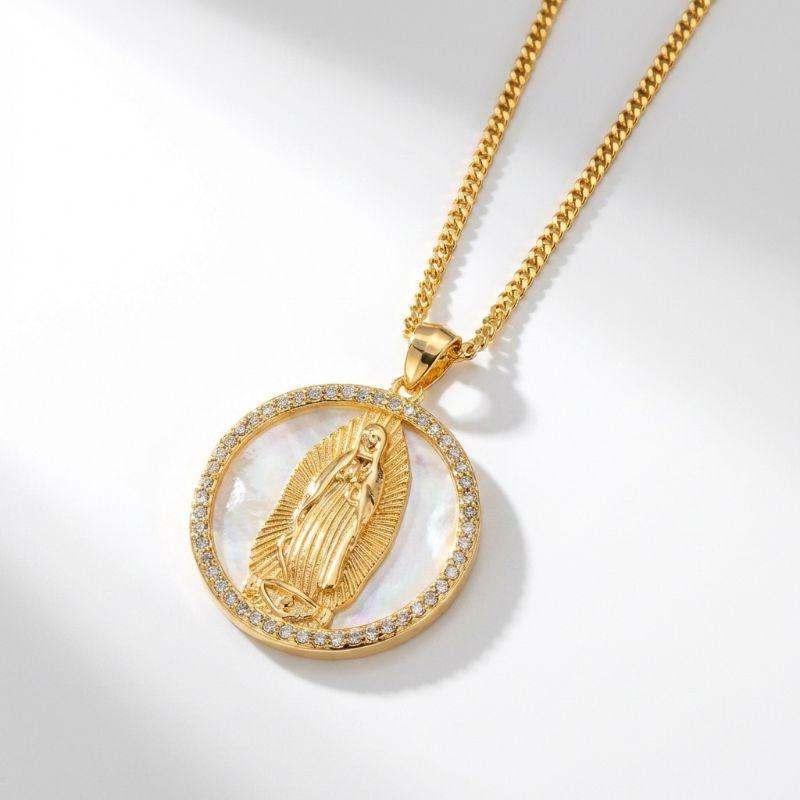 COLAR NOSSA SENHORA DE GUADALUPE COM ZIRCÔNIAS - BANHO DE OURO 18K