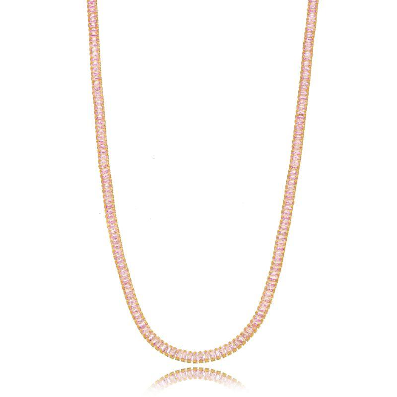 COLAR RIVIERA DE ZIRCÔNIAS ROSAS - BANHO DE OURO 18K