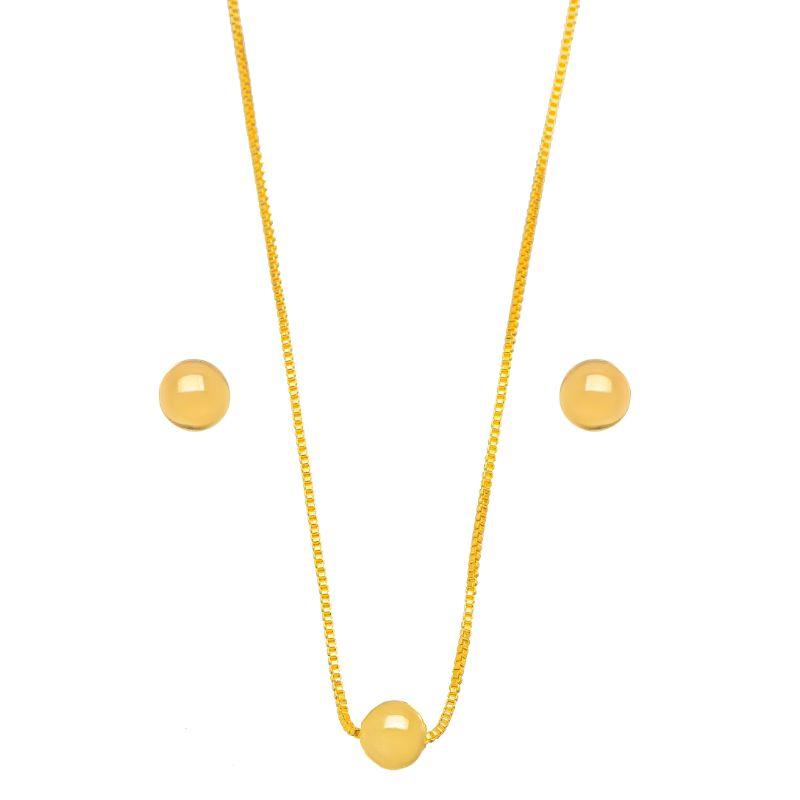 CONJUNTO COLAR E BRINCOS ESFERA EM BANHO DE OURO 18K