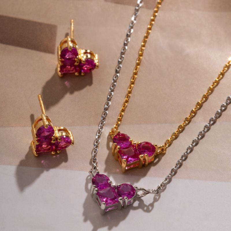 CONJUNTO COLAR E BRINCOS CORAÇÃO TRILOGY EM BANHO DE OURO 18K