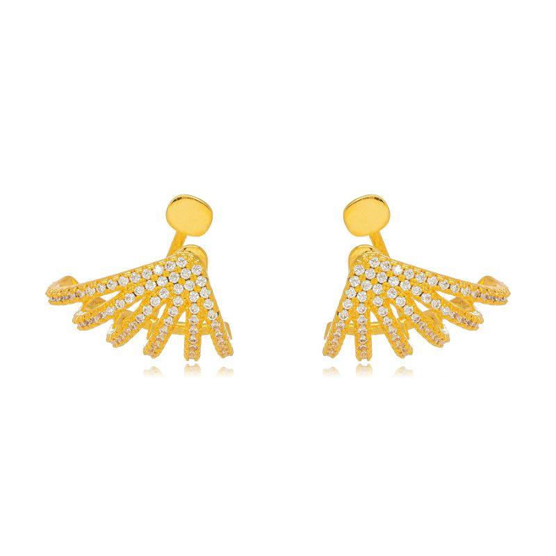 PIERCING DE PRESSÃO SETE RAIOS CRAVEJADO - BANHO DE OURO 18K