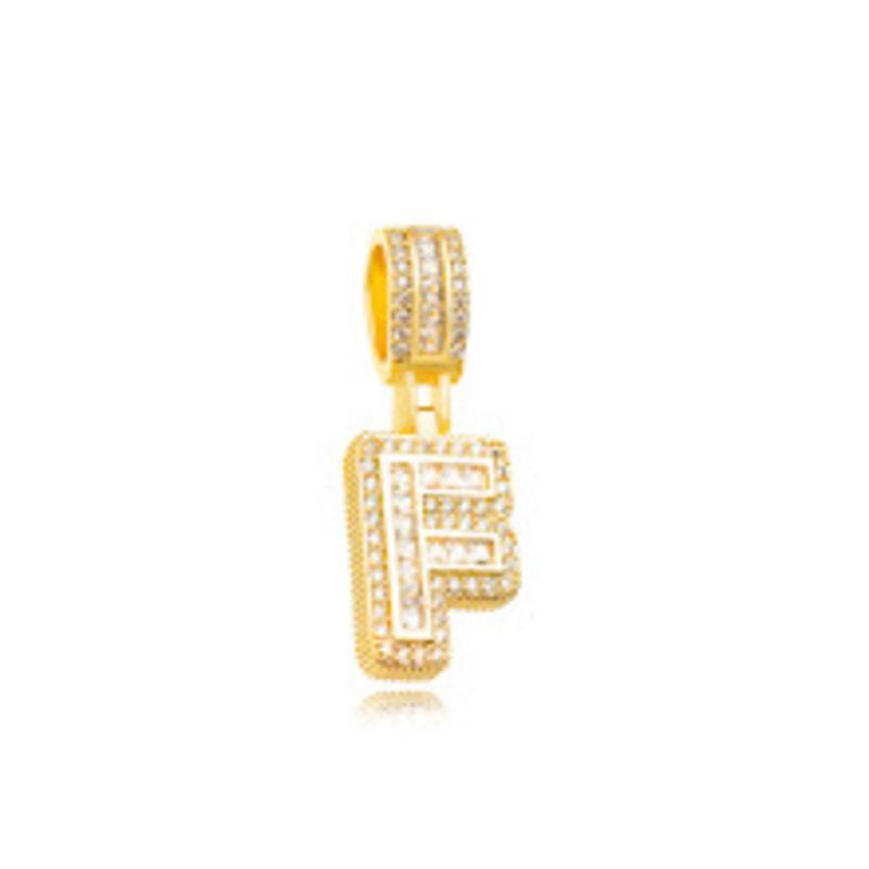 PINGENTE LETRA F CRAVEJADA EM BANHO DE OURO 18K