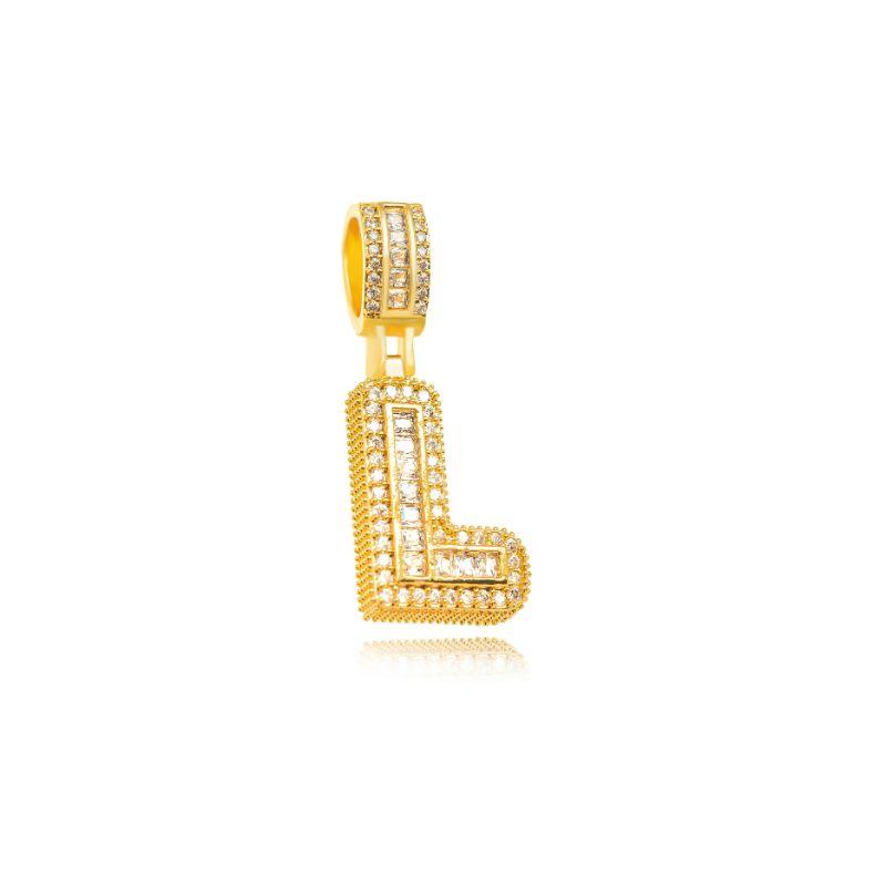 PINGENTE LETRA L CRAVEJADA EM BANHO DE OURO 18K