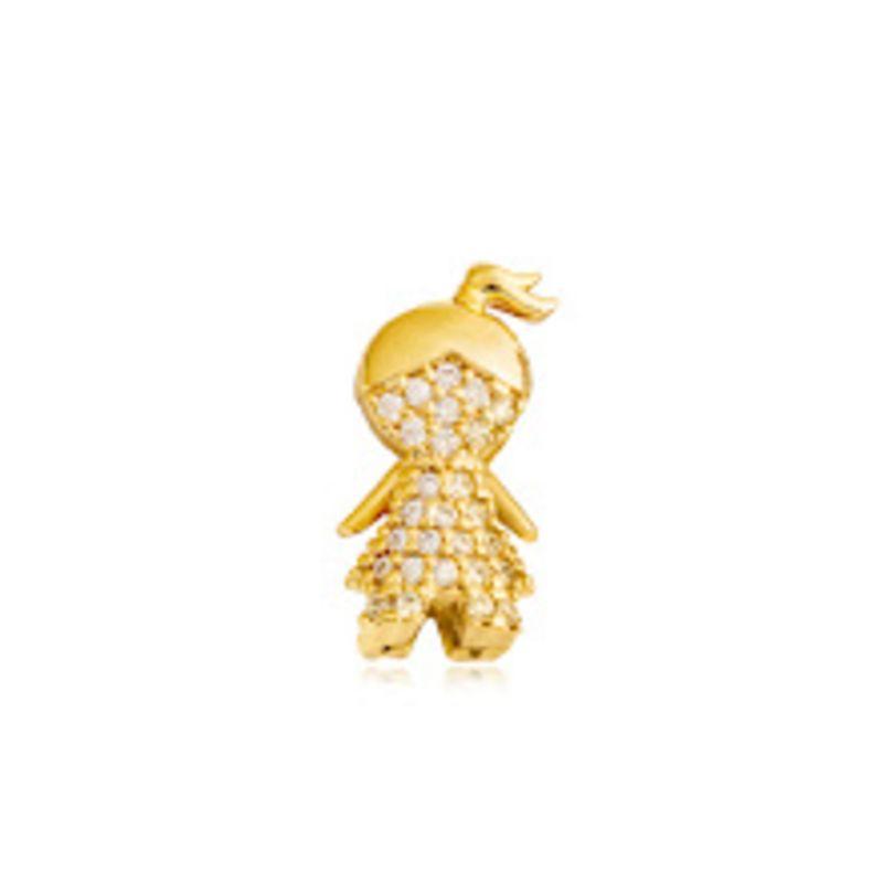 PINGENTE MENINA CRAVEJADA EM BANHO DE OURO 18K
