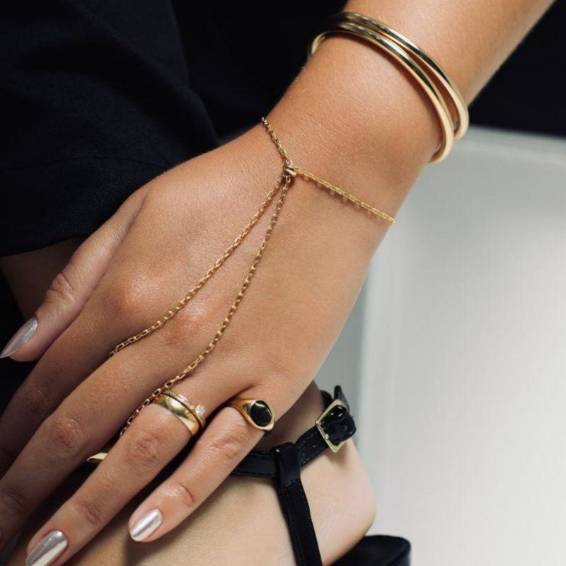 PULSEIRA ANEL GRAVATINHA MINIMALISTA - BANHO DE OURO 18K