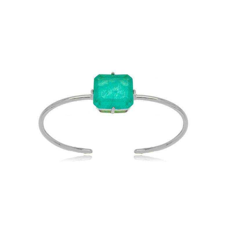 PULSEIRA BRACELETE EMERALD CROWN  LUXO GEOMÉTRICO EM RÓDIO BRANCO