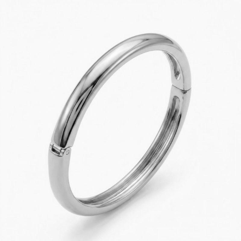 PULSEIRA BRACELETE RÍGIDO TUBULAR MÉDIO - BANHO DE RÓDIO BRANCO