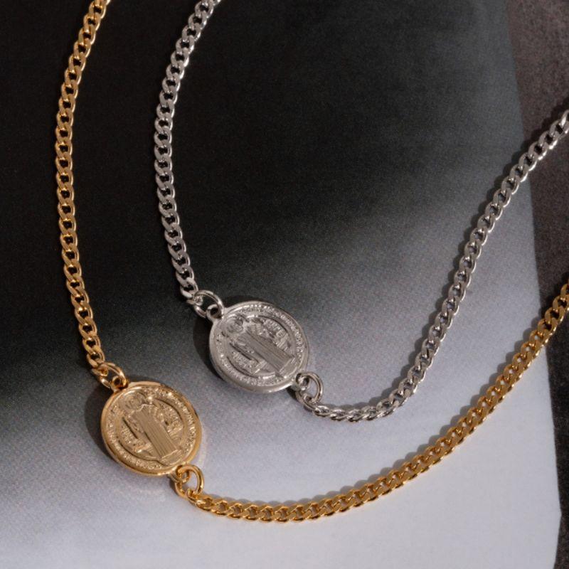 PULSEIRA GRUMET MEDALHA DE SÃO BENTO EM BANHO DE OURO 18K