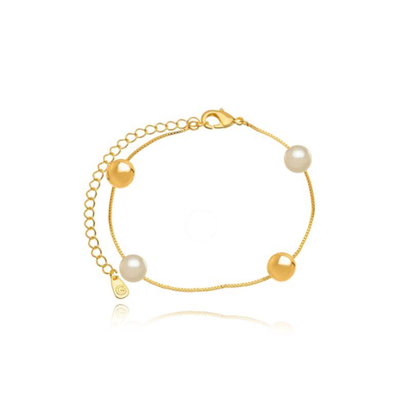 PULSEIRA LUMINARY PEARL: PÉROLAS E ESFERAS EM BANHO DE OURO 18K