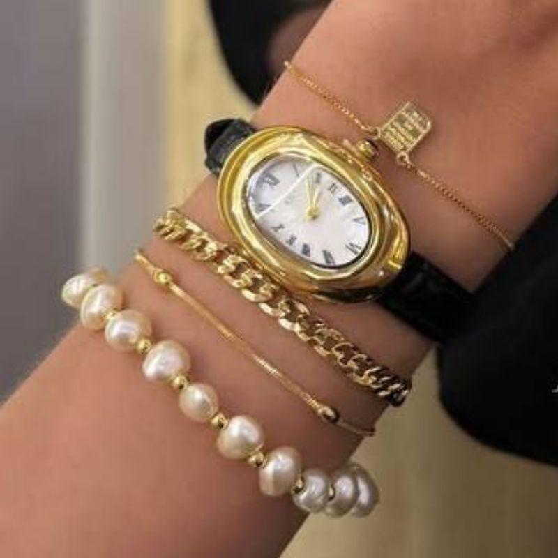 PULSEIRA PÉROLAS BARROCAS ORGÂNICAS - BANHO DE OURO 18K