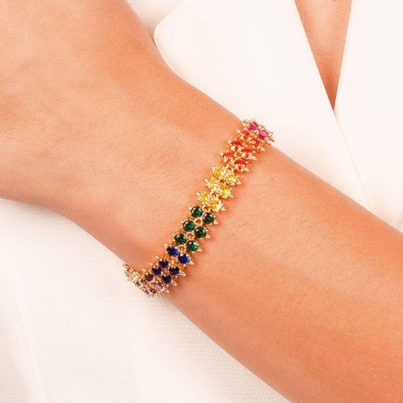 PULSEIRA RIVIERA DUPLA COLORIDA RAINBOW - BANHO OURO 18K