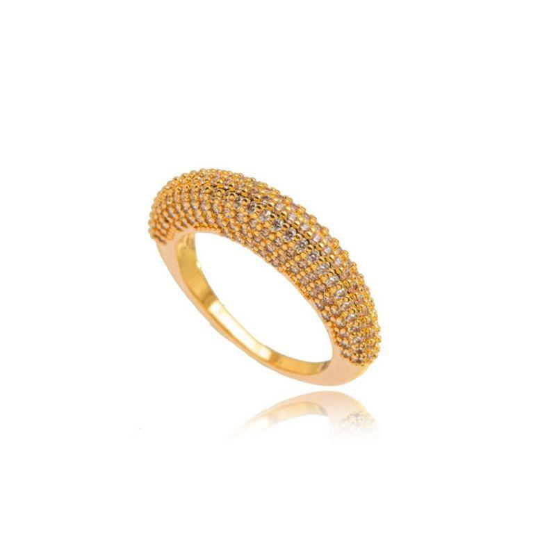 ANEL APARADOR FINO COM MICRO ZIRCÔNIAS  EM PAVÊ - BANHO DE OURO 18K