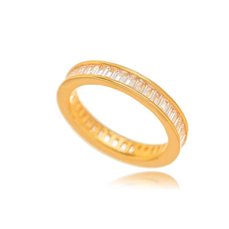 ANEL ETERNITY COM ZIRCÔNIAS BAGUETES TRANSPARENTES EM BANHO DE OURO 18K
