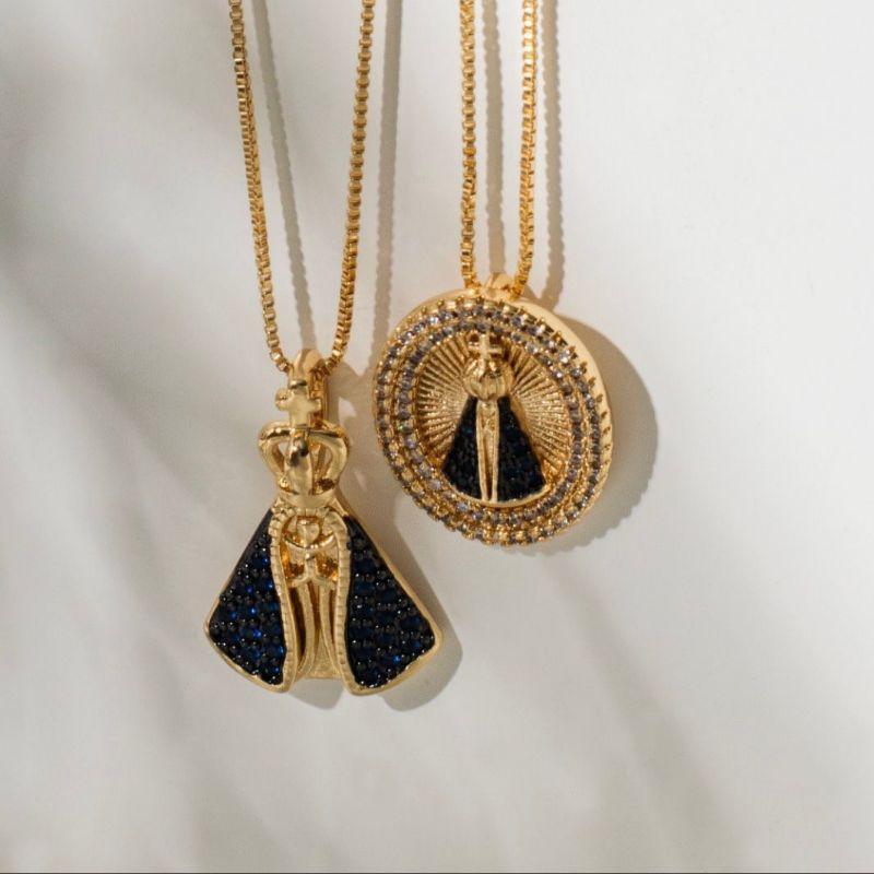 COLAR MEDALHA NOSSA SENHORA APARECIDA EM BANHO DE OURO 18K