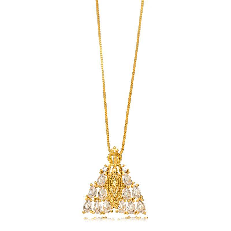COLAR RELIGIOSO PRECIOSO EM BANHO DE OURO 18K COM CRISTAIS EM GOTA