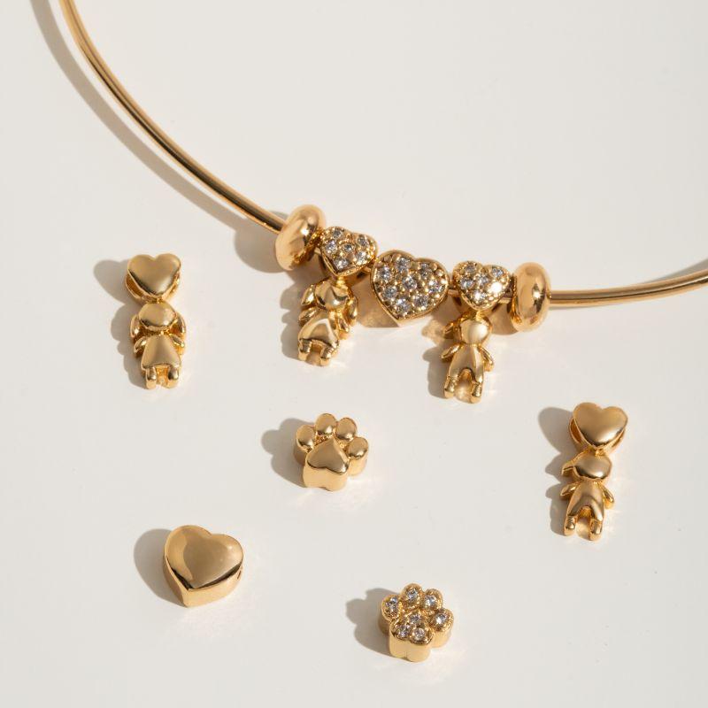 PULSEIRA BRACELETE RÍGIDO COM BERLOQUES PERSONALIZÁVEIS EM BANHO DE OURO 18K